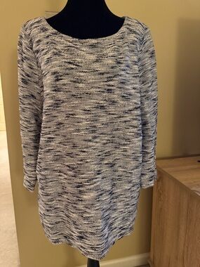 Talbots Petite Marled Navy and White Knit Top